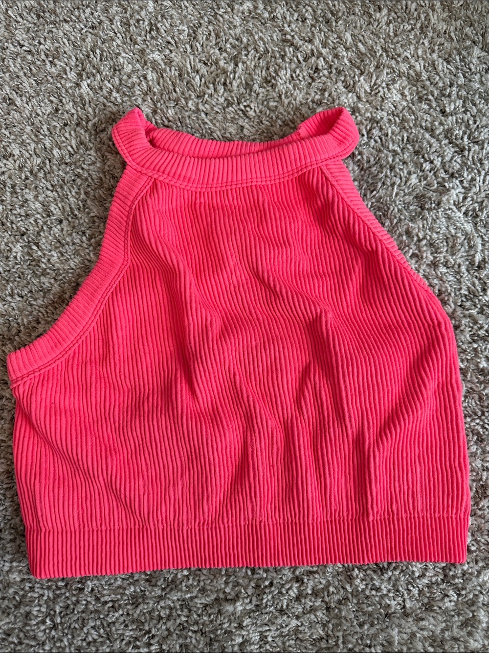 aerie Neon Pink Ribbed High Neck Sports Bra